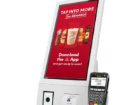 ตู้ Kiosk สั่งอาหารและชำระเงินอัตโนมัติแบบติดผนัง หน้าจอสัมผัส ขนาด 21.5 นิ้ว พร้อมกล้องและเครื่องพิมพ์ในตัว